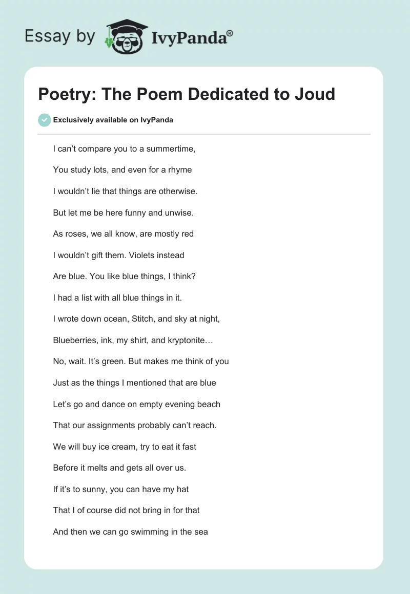 Poetry: The Poem Dedicated to Joud. Page 1