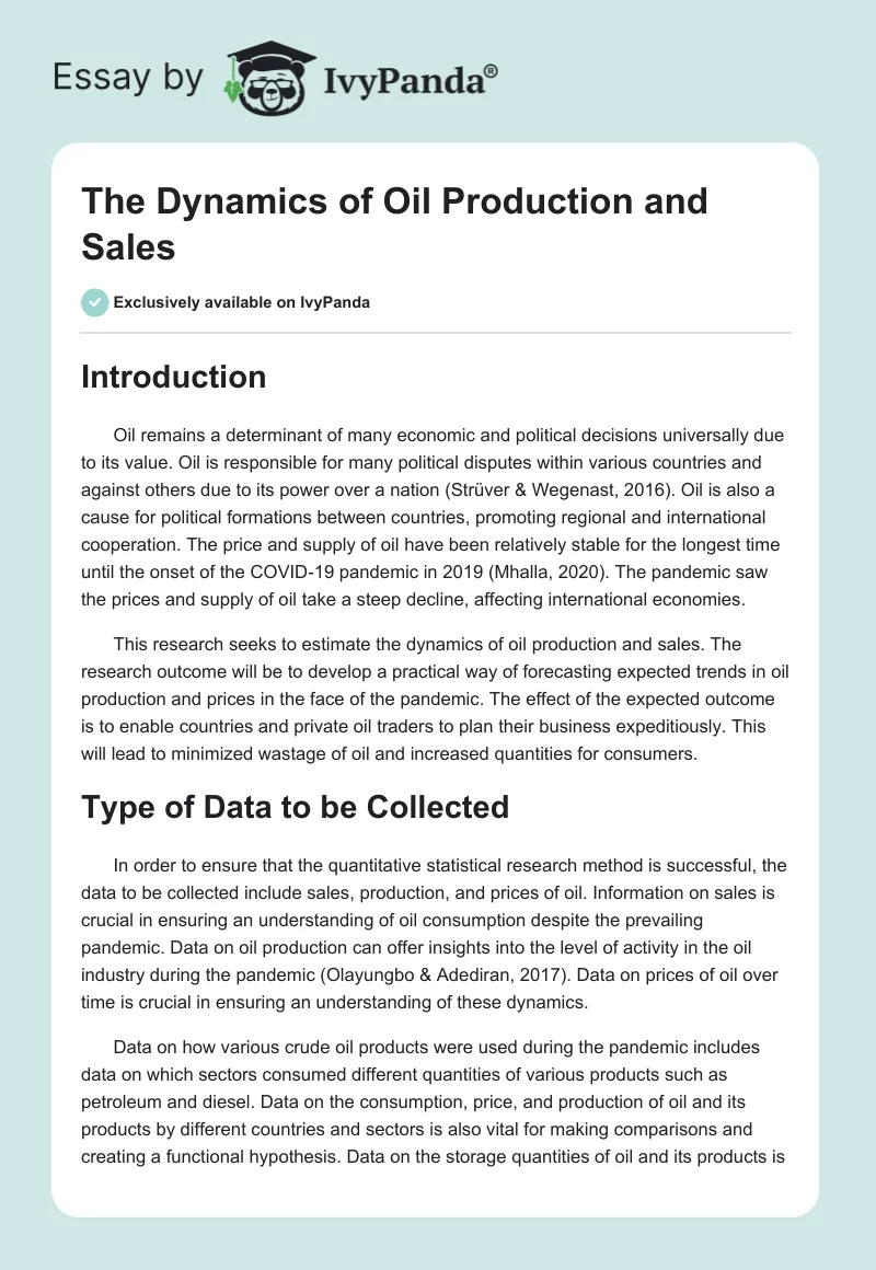 The Dynamics of Oil Production and Sales. Page 1