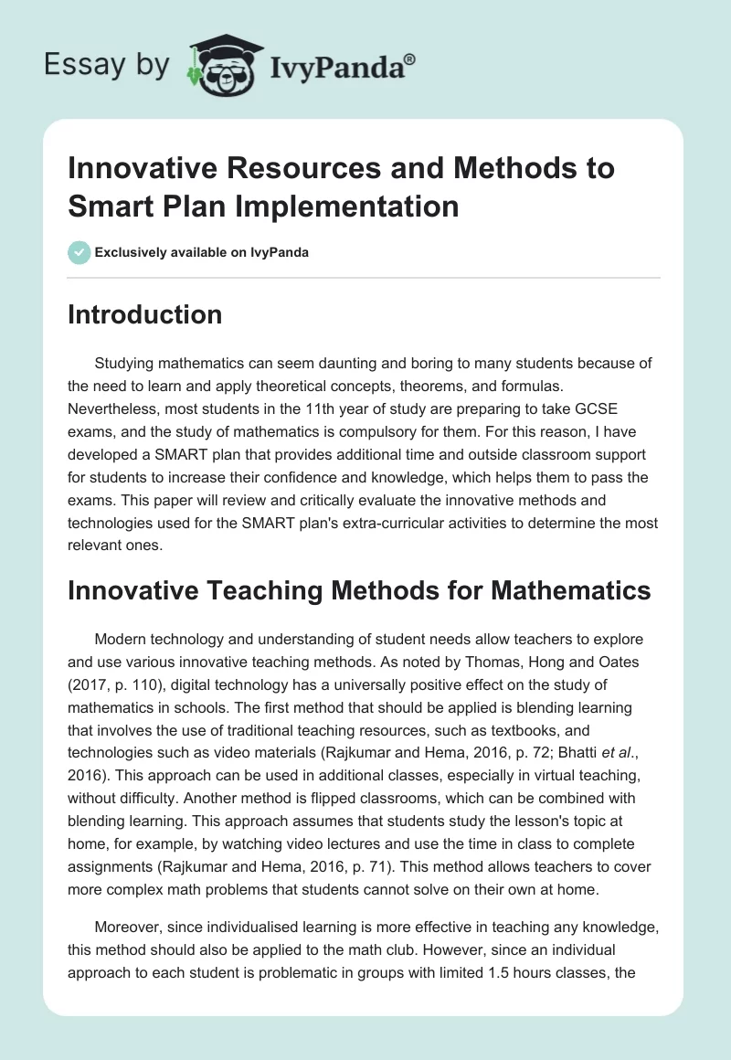 Innovative Resources and Methods to Smart Plan Implementation. Page 1