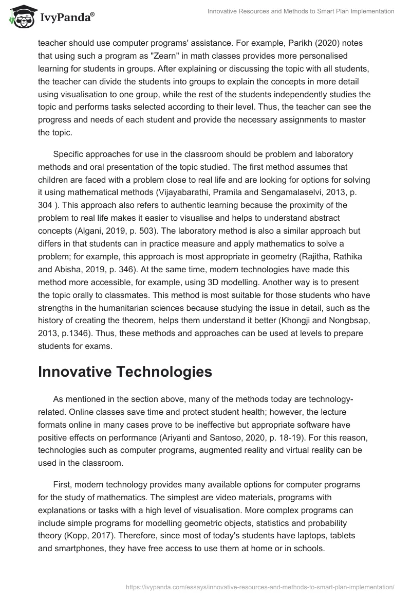 Innovative Resources and Methods to Smart Plan Implementation. Page 2