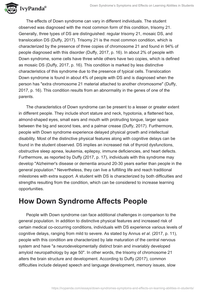 Down Syndrome’s Symptoms and Effects on Learning Abilities in Students. Page 2