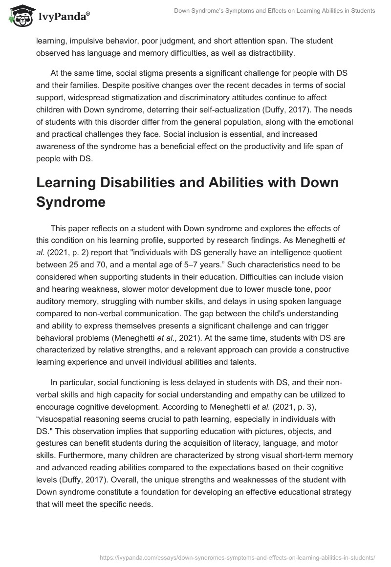 Down Syndrome’s Symptoms and Effects on Learning Abilities in Students. Page 3