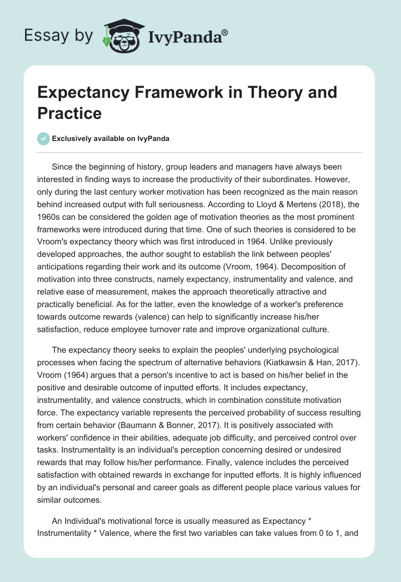 Expectancy Framework in Theory and Practice. Page 1