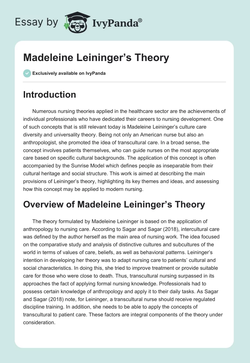 Madeleine Leininger’s Theory. Page 1