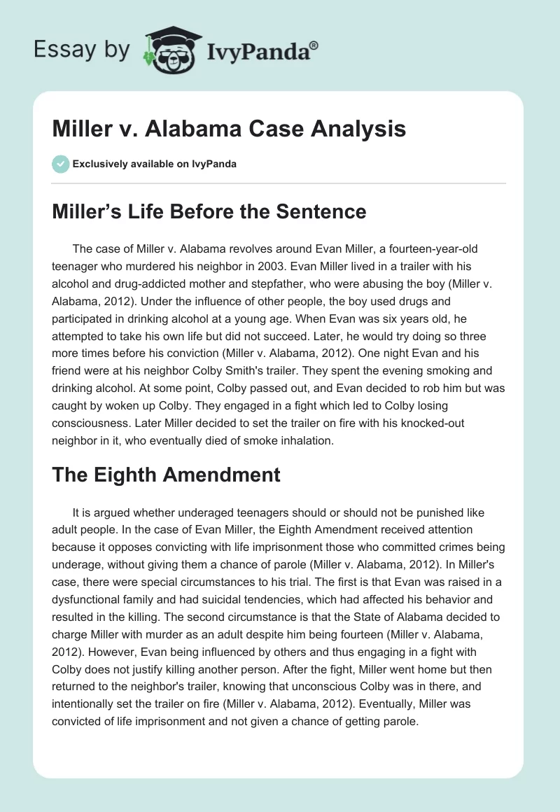 Miller v. Alabama Case Analysis. Page 1