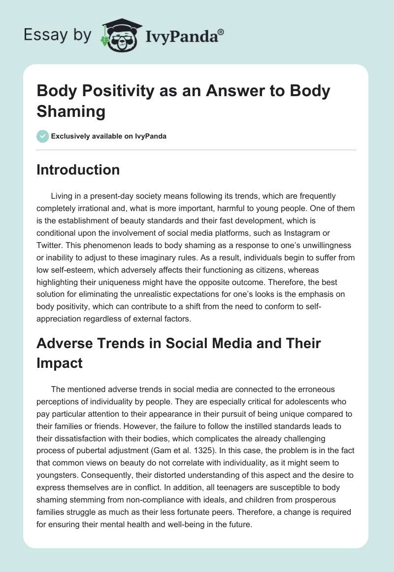 Body Positivity as an Answer to Body Shaming. Page 1