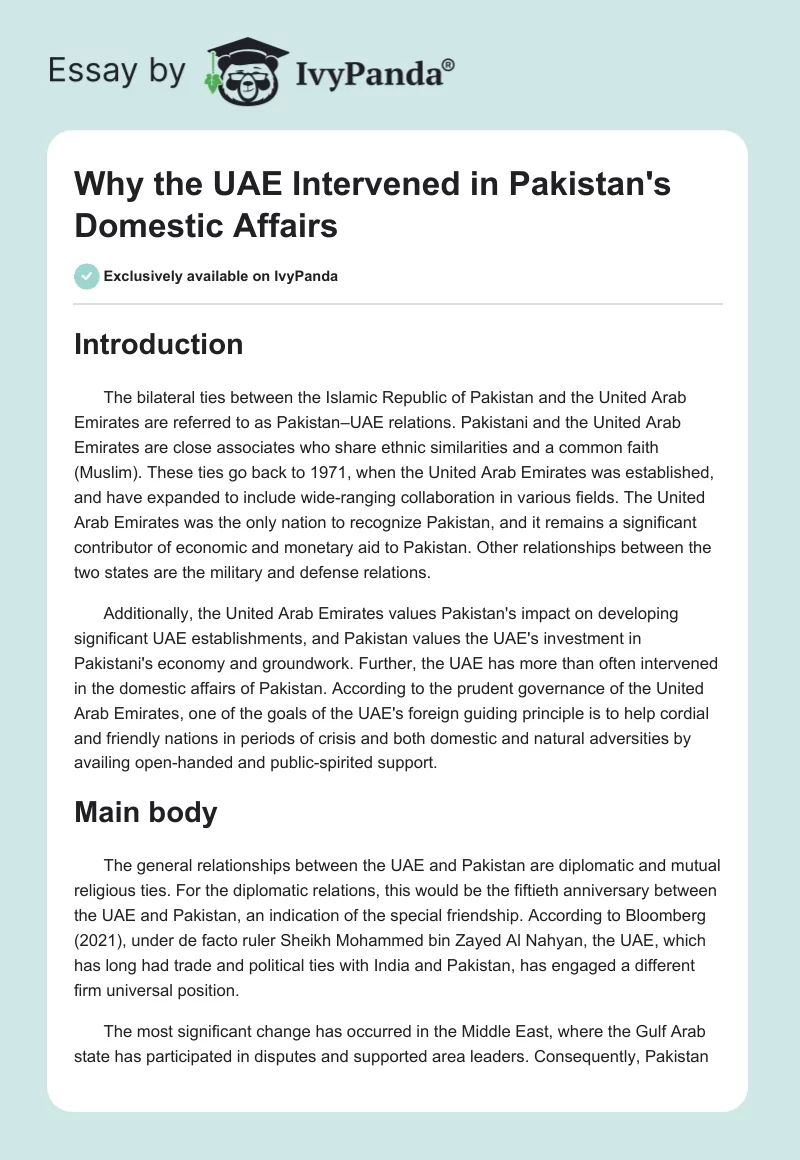Why the UAE Intervened in Pakistan's Domestic Affairs. Page 1