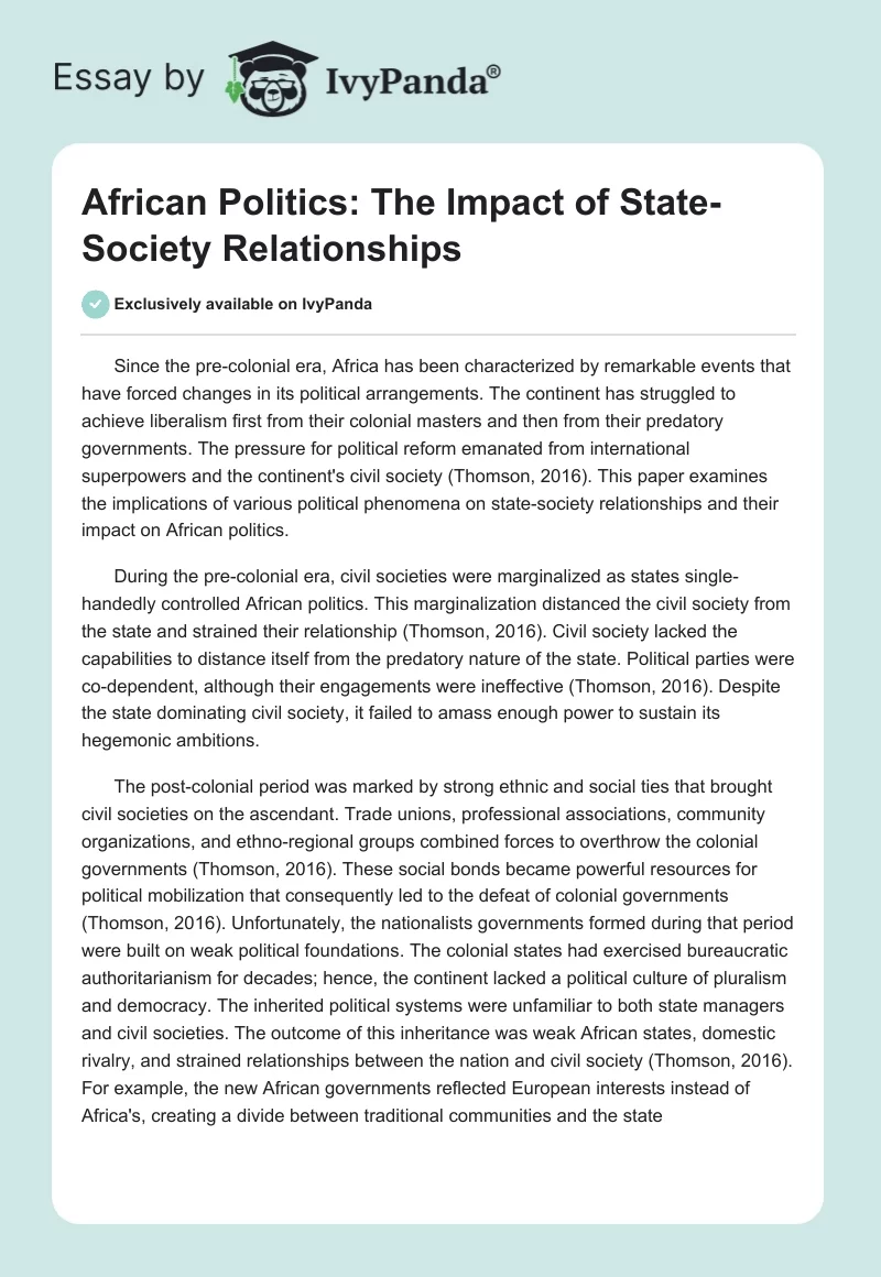 African Politics: The Impact of State-Society Relationships. Page 1