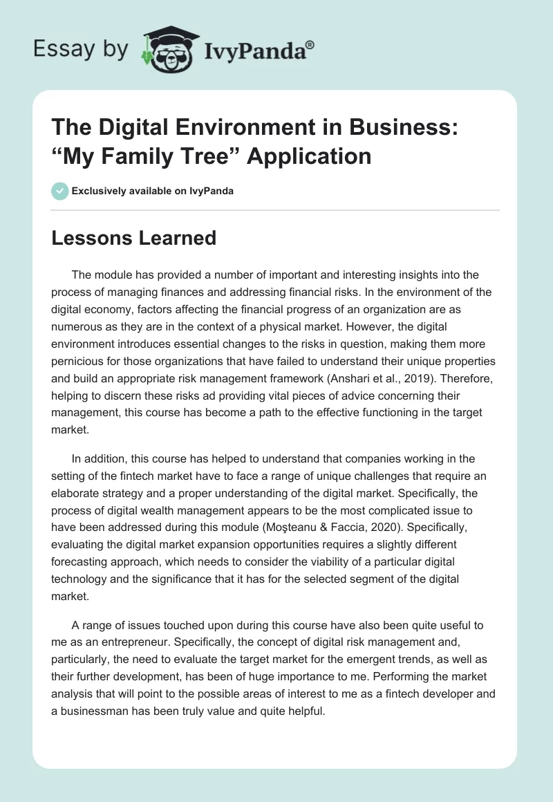 The Digital Environment in Business: “My Family Tree” Application. Page 1