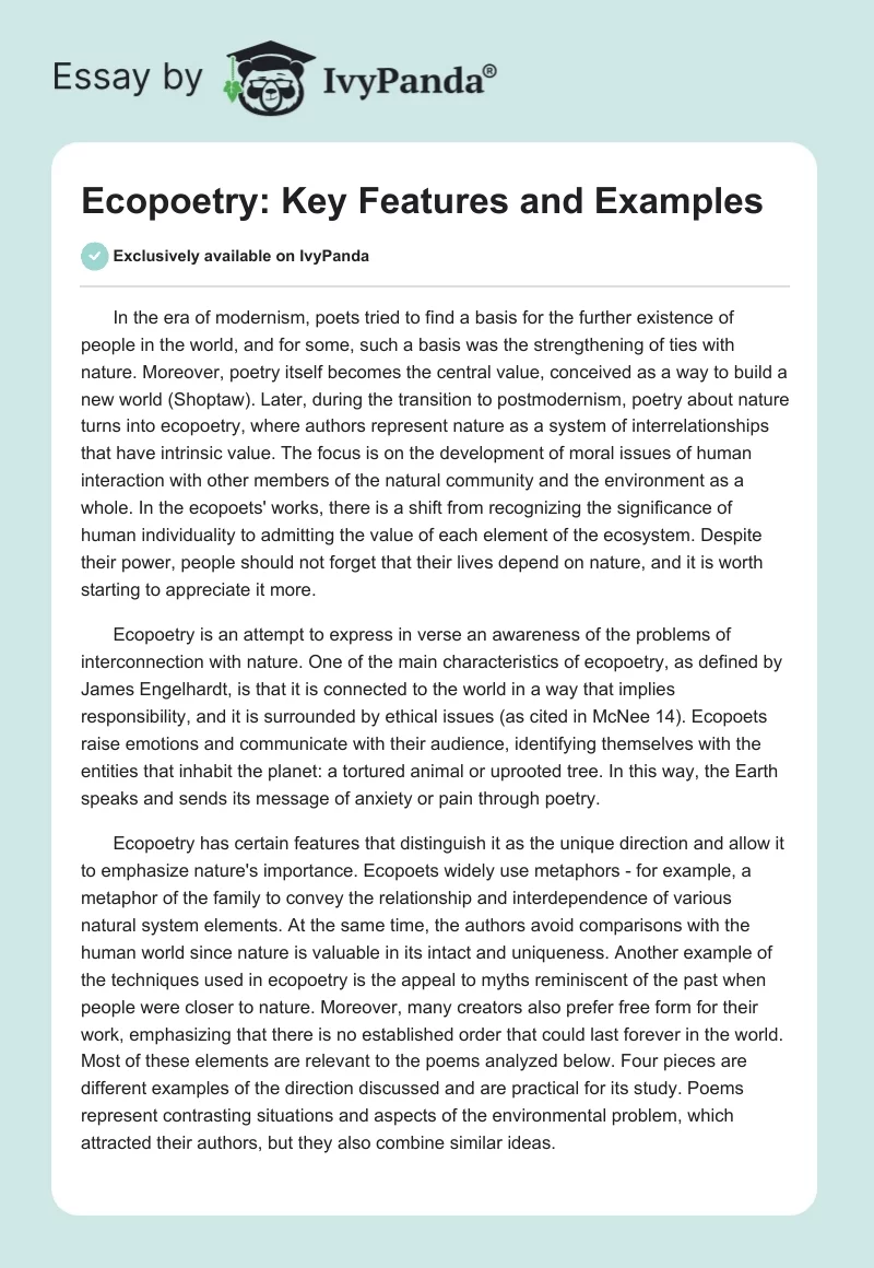 Ecopoetry: Key Features and Examples. Page 1