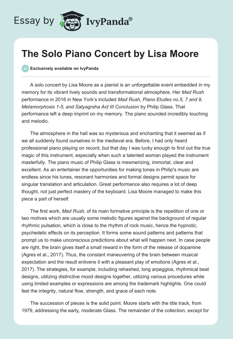 The Solo Piano Concert by Lisa Moore. Page 1