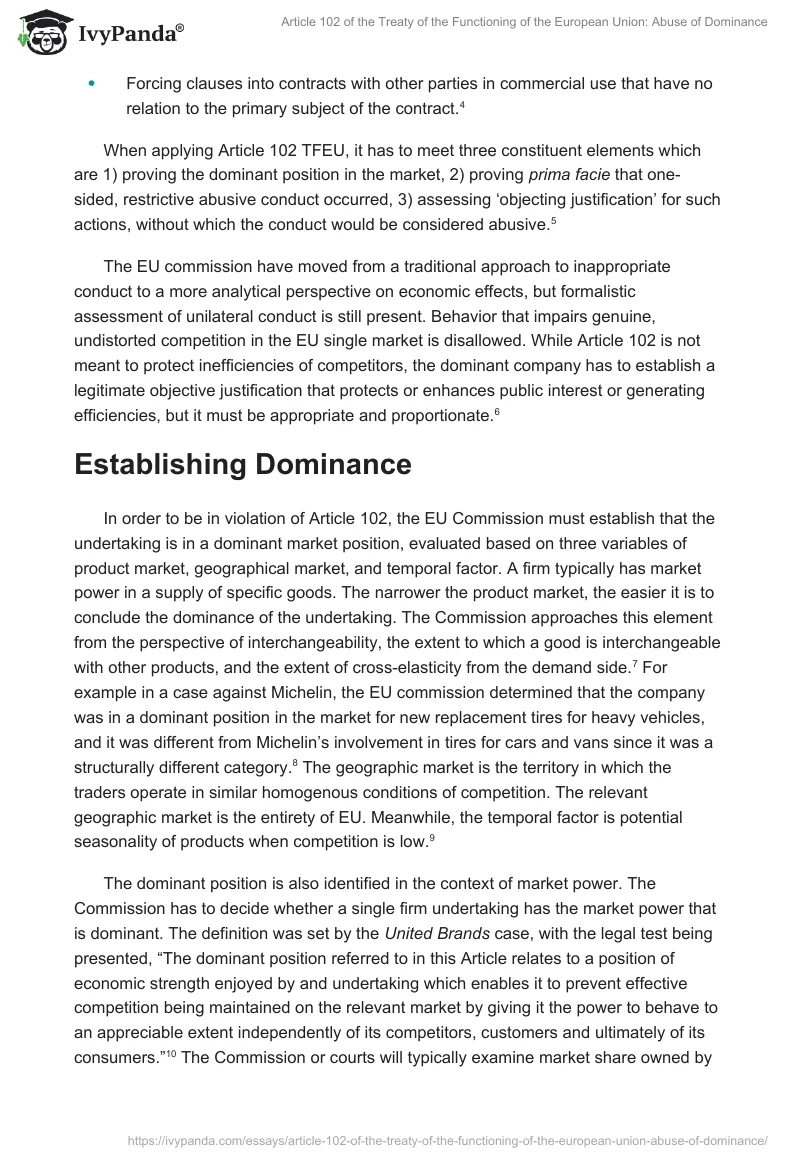 Article 102 of the Treaty of the Functioning of the European Union: Abuse of Dominance. Page 2