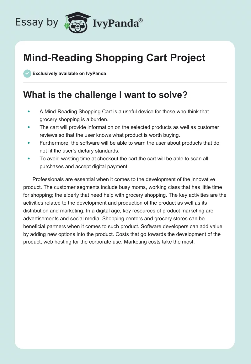 Mind-Reading Shopping Cart Project. Page 1
