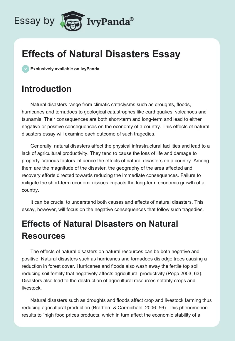 Effects of Natural Disasters Essay. Page 1