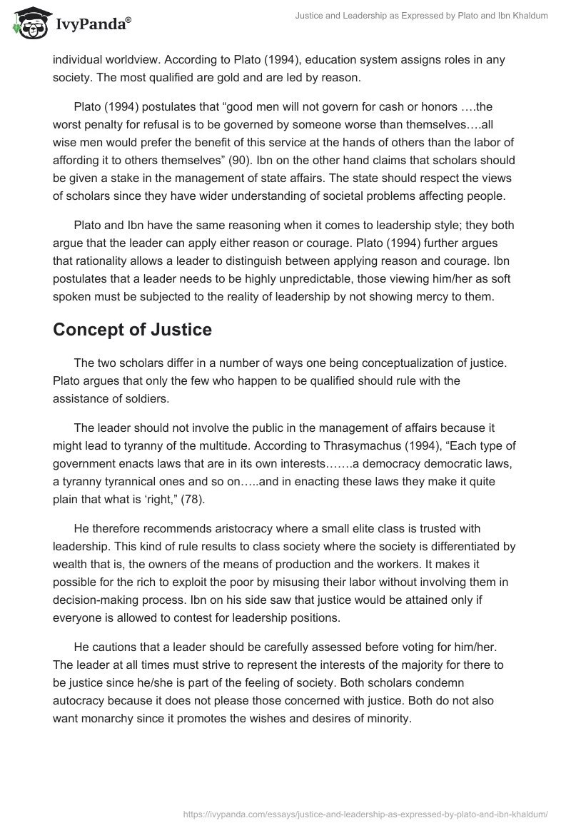Justice and Leadership as Expressed by Plato and Ibn Khaldum. Page 4