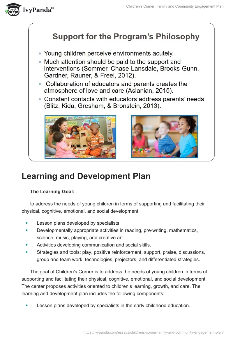Children's Corner: Family and Community Engagement Plan. Page 4