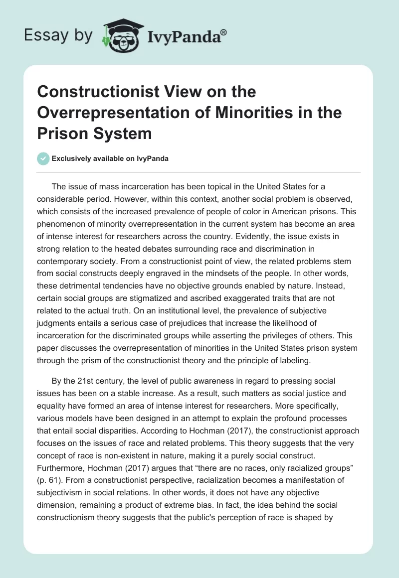 Constructionist View on the Overrepresentation of Minorities in the Prison System. Page 1