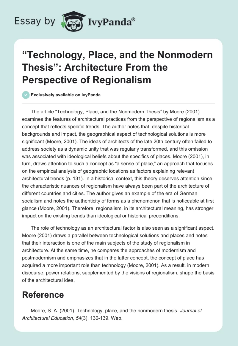 “Technology, Place, and the Nonmodern Thesis”: Architecture From the Perspective of Regionalism. Page 1