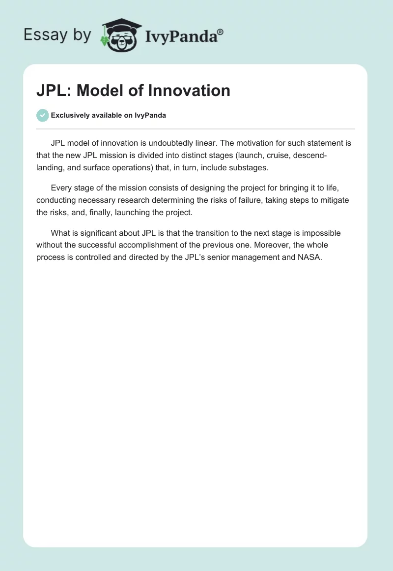 JPL: Model of Innovation. Page 1