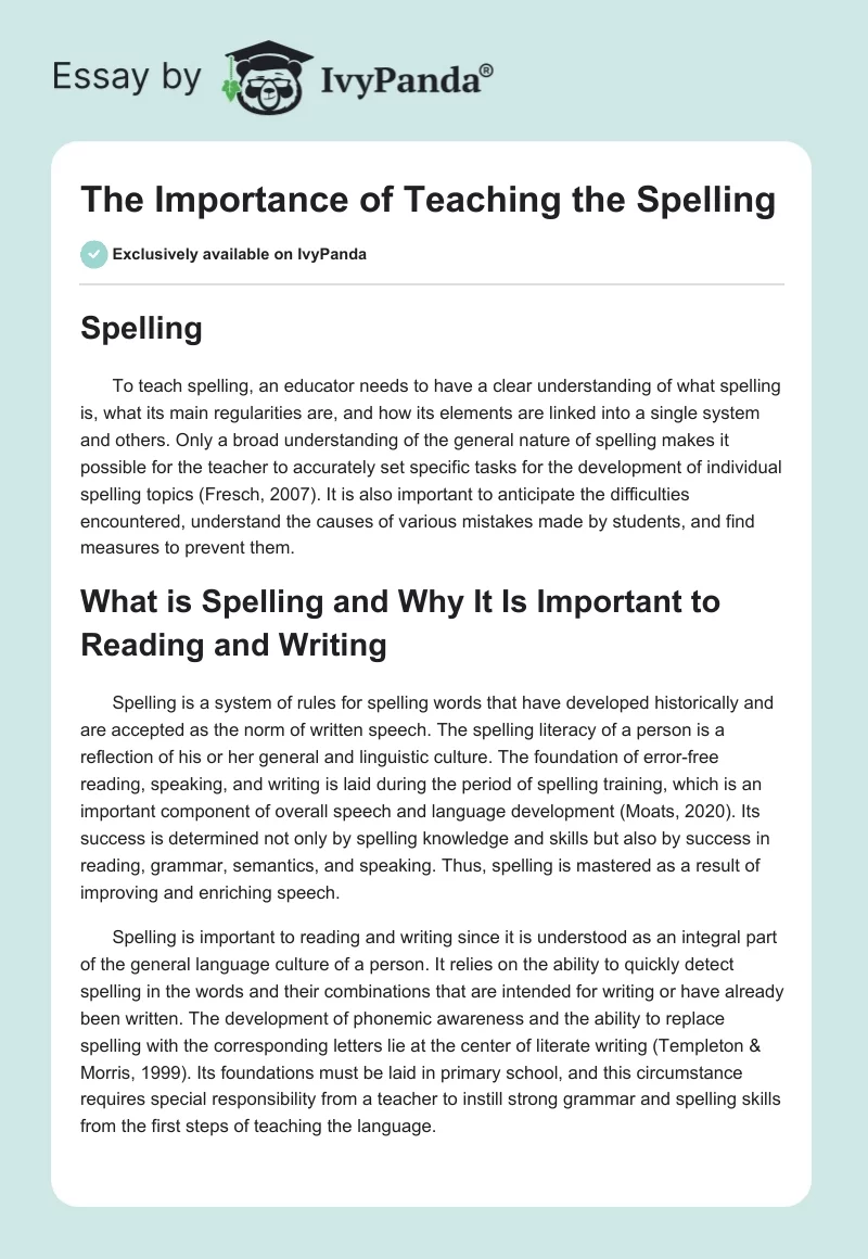 The Importance of Teaching the Spelling. Page 1