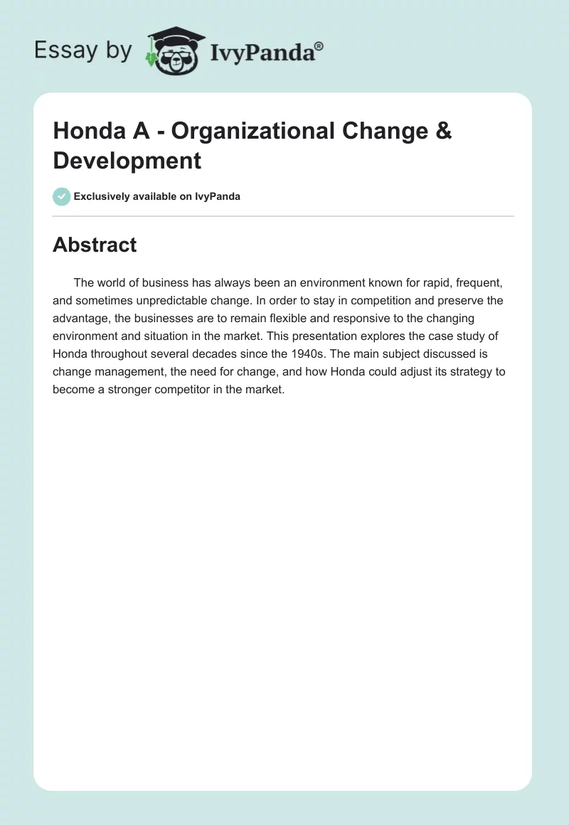 Honda A - Organizational Change & Development. Page 1