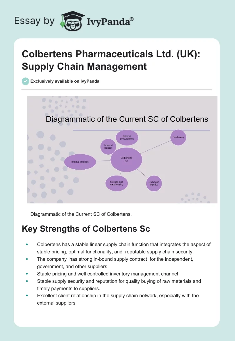 Colbertens Pharmaceuticals Ltd. (UK): Supply Chain Management. Page 1