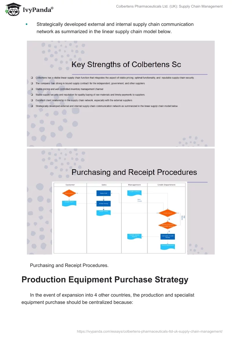 Colbertens Pharmaceuticals Ltd. (UK): Supply Chain Management. Page 2