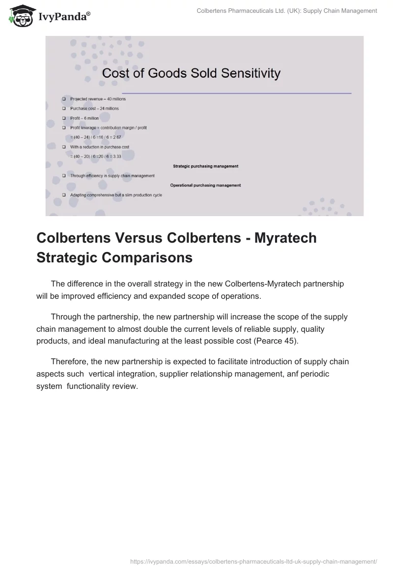 Colbertens Pharmaceuticals Ltd. (UK): Supply Chain Management. Page 5