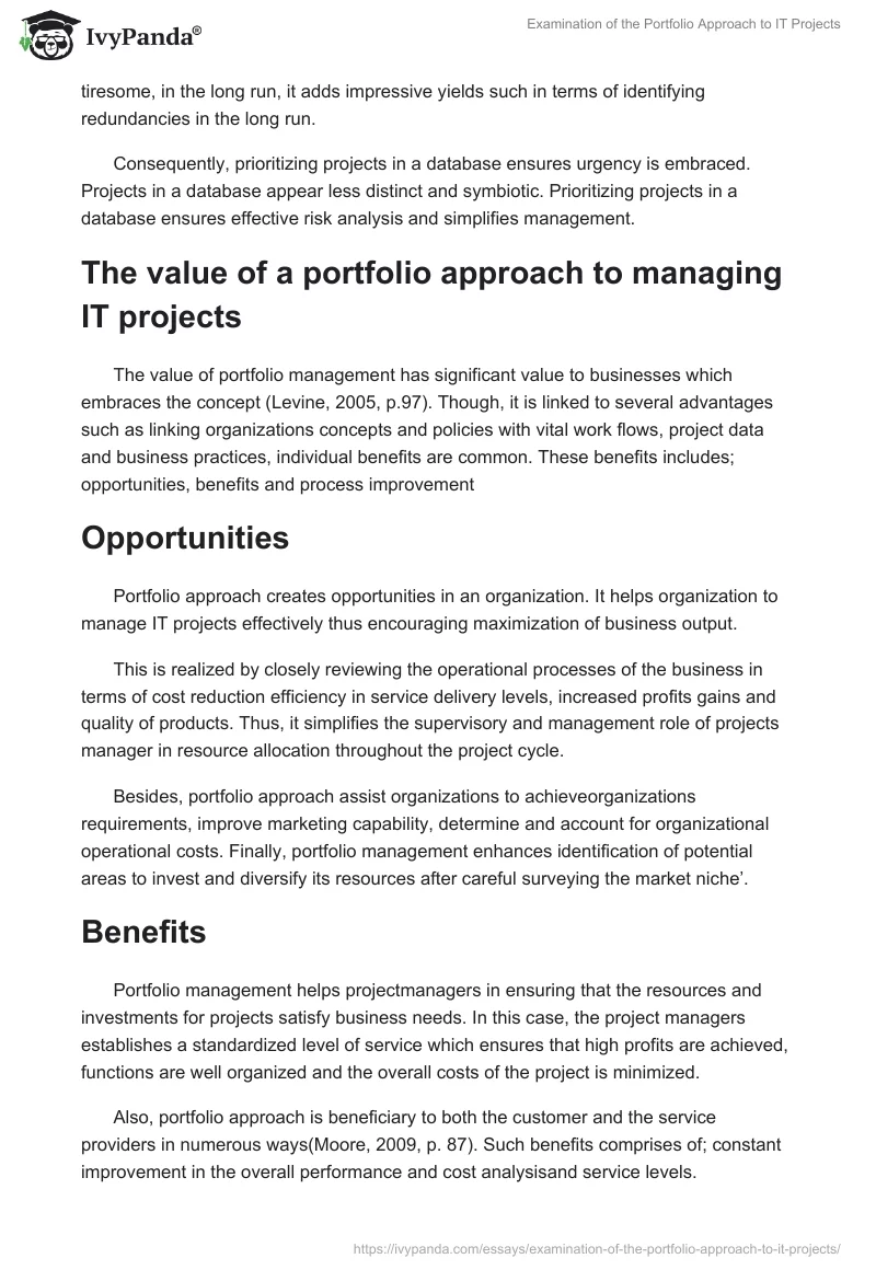 Examination of the Portfolio Approach to IT Projects. Page 2