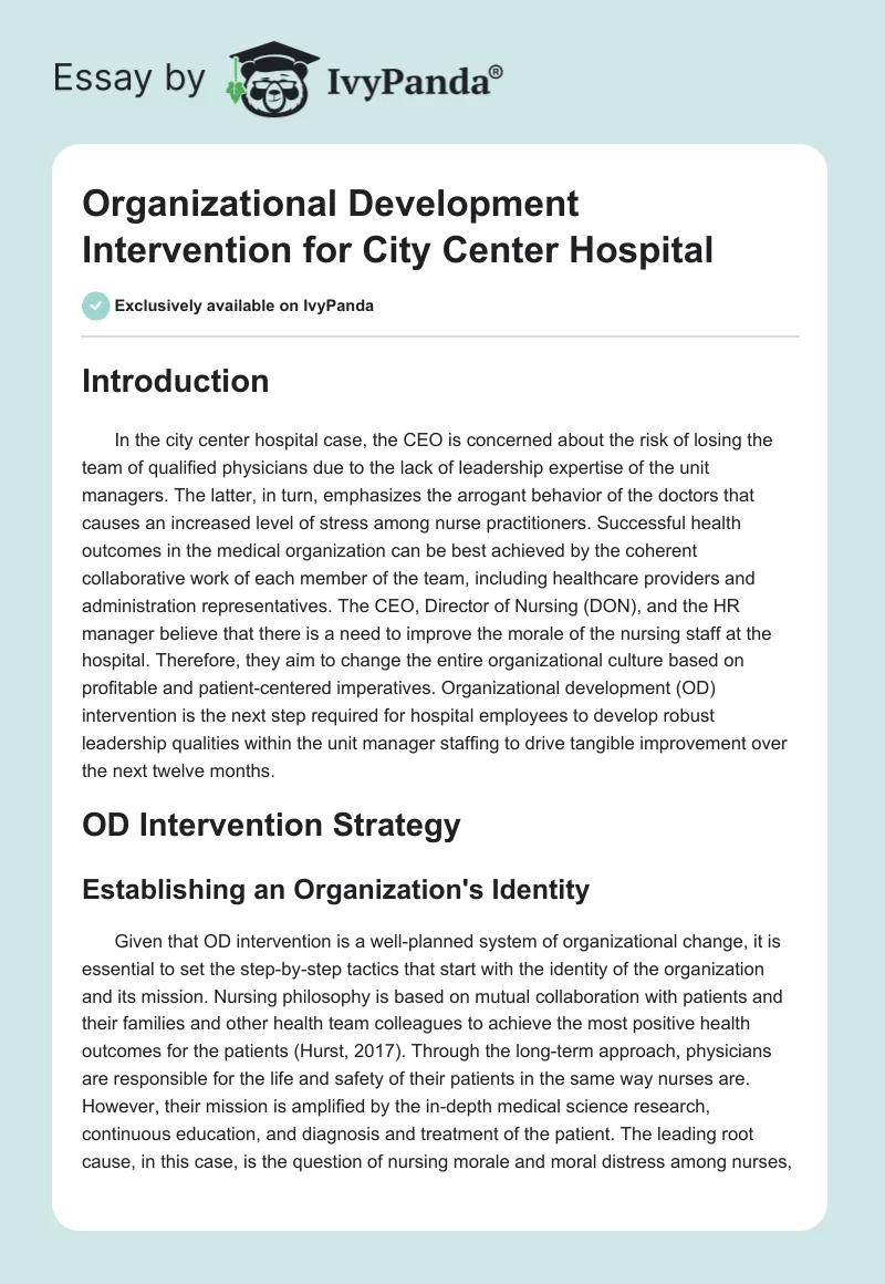 Organizational Development Intervention for City Center Hospital. Page 1