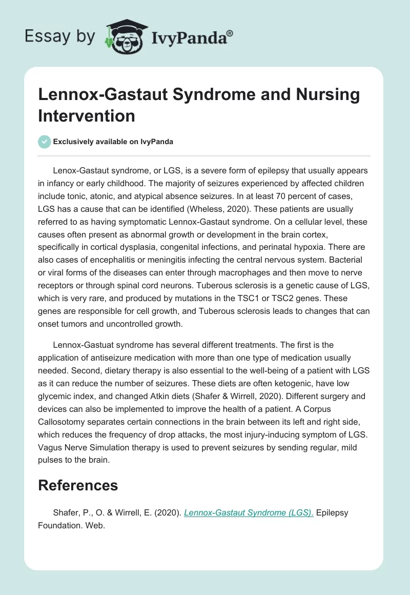 Lennox-Gastaut Syndrome and Nursing Intervention. Page 1