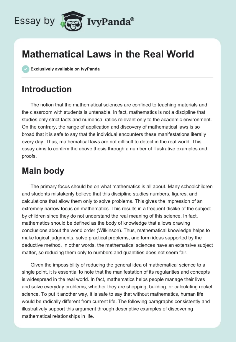 Mathematical Laws in the Real World. Page 1