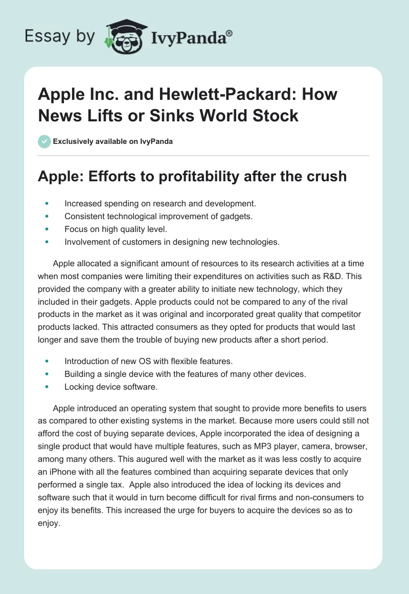 Apple Inc. and Hewlett-Packard: How News Lifts or Sinks World Stock. Page 1