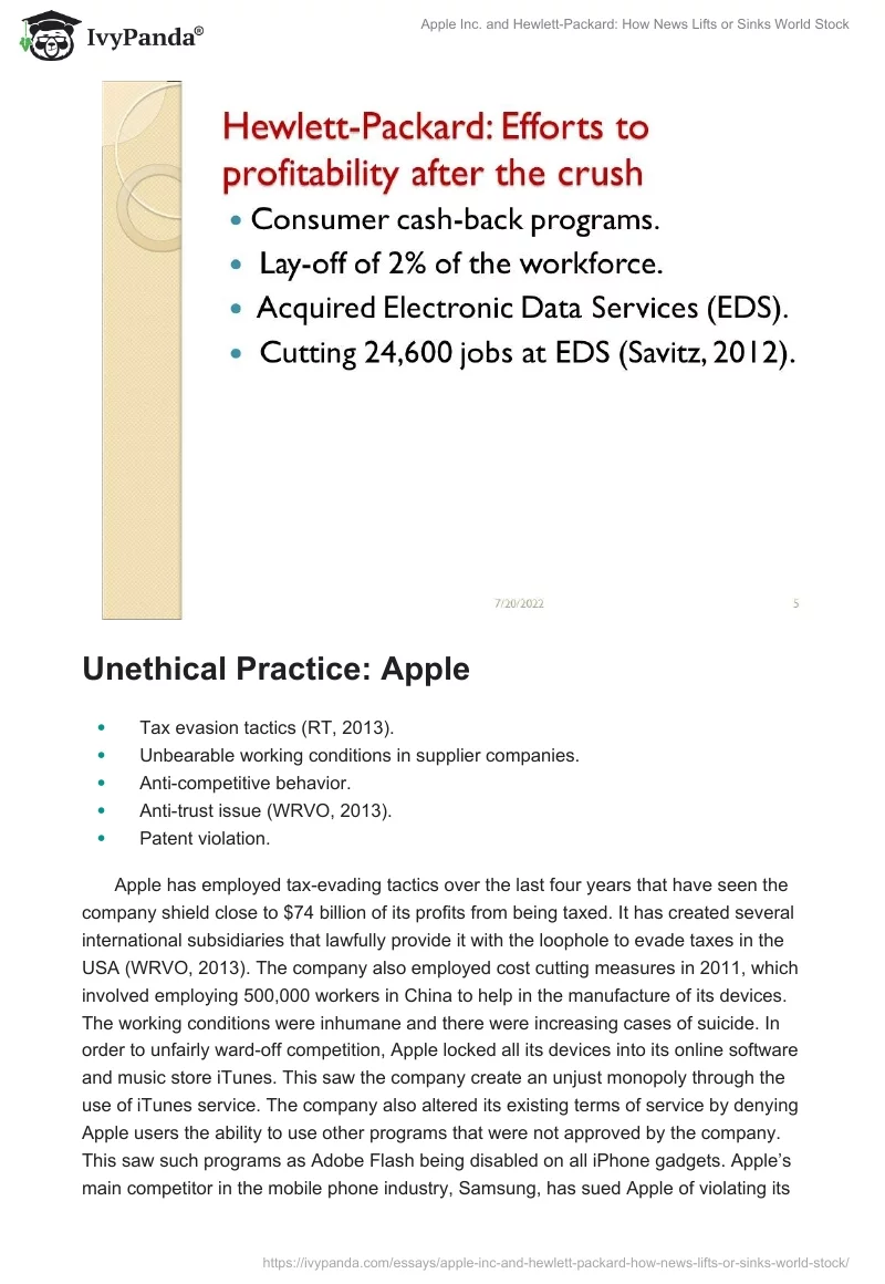 Apple Inc. and Hewlett-Packard: How News Lifts or Sinks World Stock. Page 4