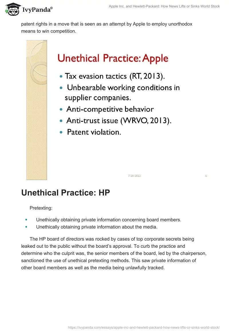Apple Inc. and Hewlett-Packard: How News Lifts or Sinks World Stock. Page 5