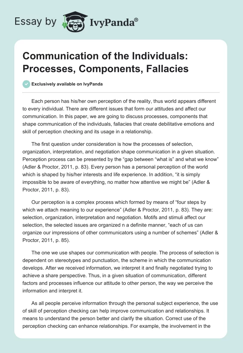 Communication of the Individuals: Processes, Components, Fallacies. Page 1