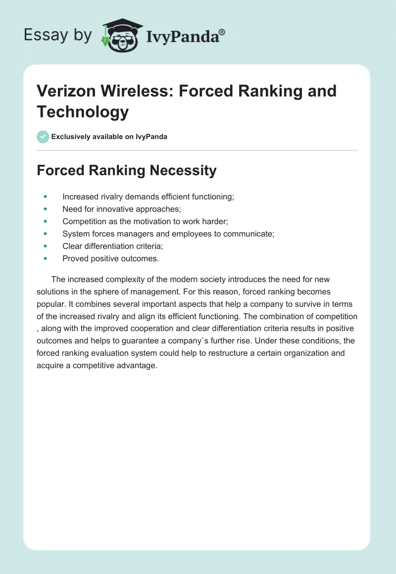 Verizon Wireless: Forced Ranking and Technology. Page 1