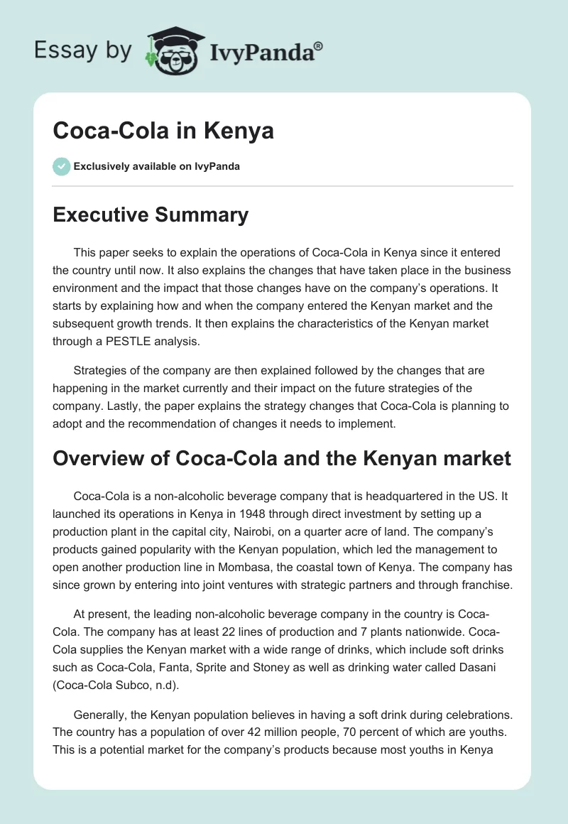 Coca-Cola in Kenya. Page 1