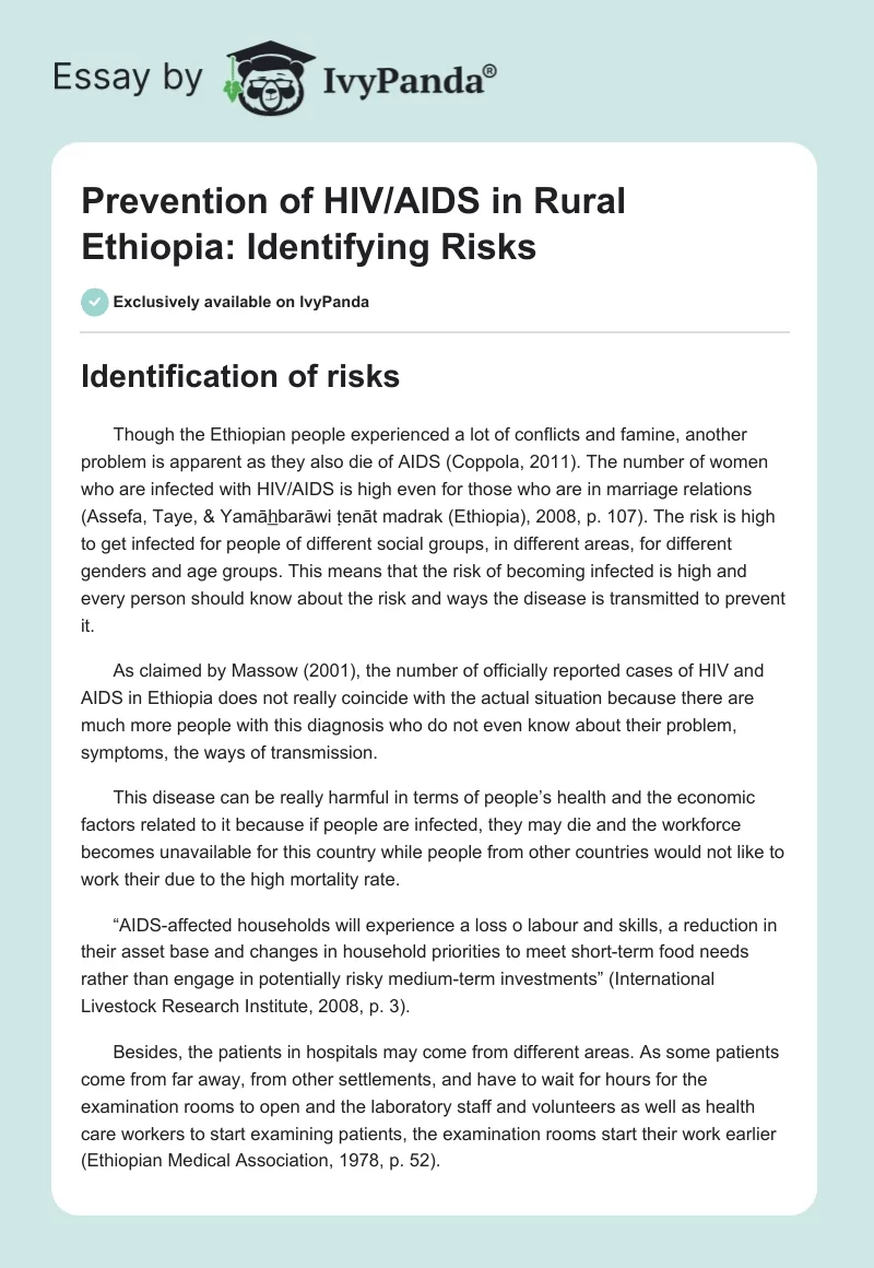 Prevention of HIV/AIDS in Rural Ethiopia: Identifying Risks. Page 1