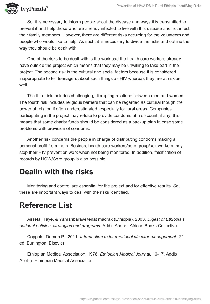 Prevention of HIV/AIDS in Rural Ethiopia: Identifying Risks. Page 2