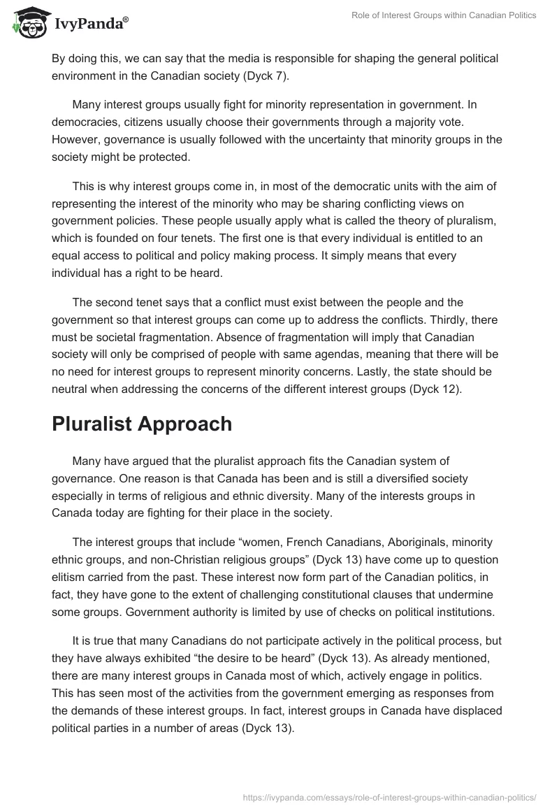 Role of Interest Groups within Canadian Politics. Page 3