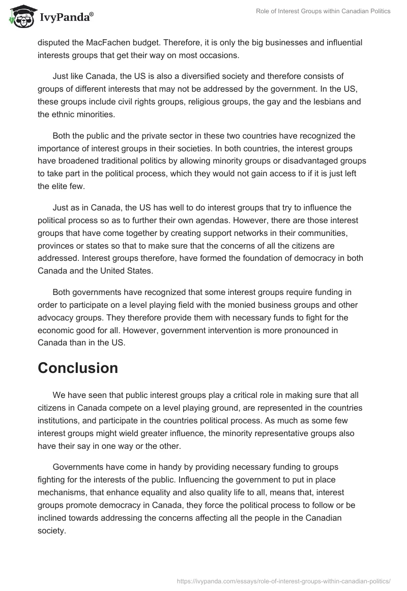 Role of Interest Groups within Canadian Politics. Page 5