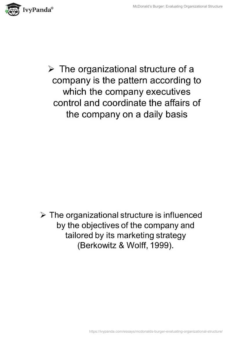 McDonald’s Burger: Evaluating Organizational Structure. Page 2