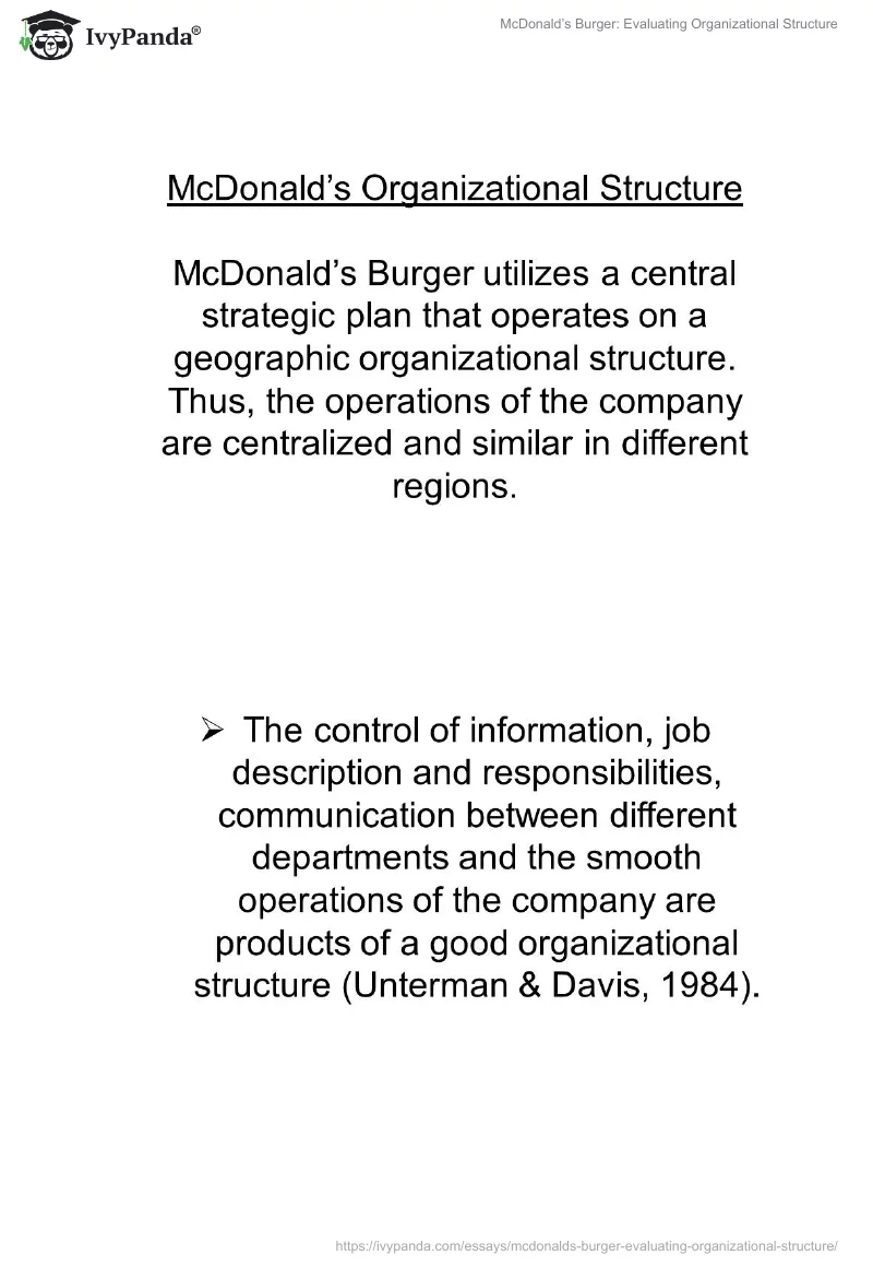 McDonald’s Burger: Evaluating Organizational Structure. Page 4