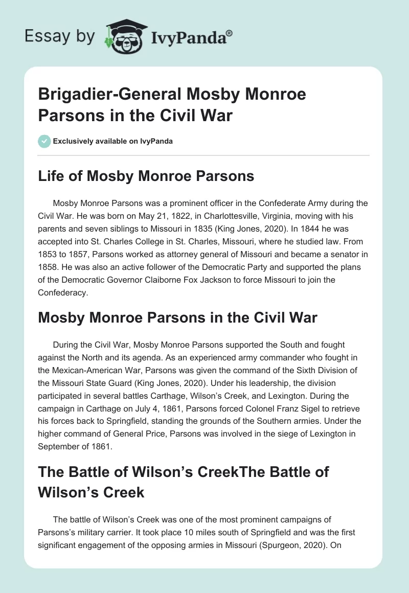 Brigadier-General Mosby Monroe Parsons in the Civil War. Page 1