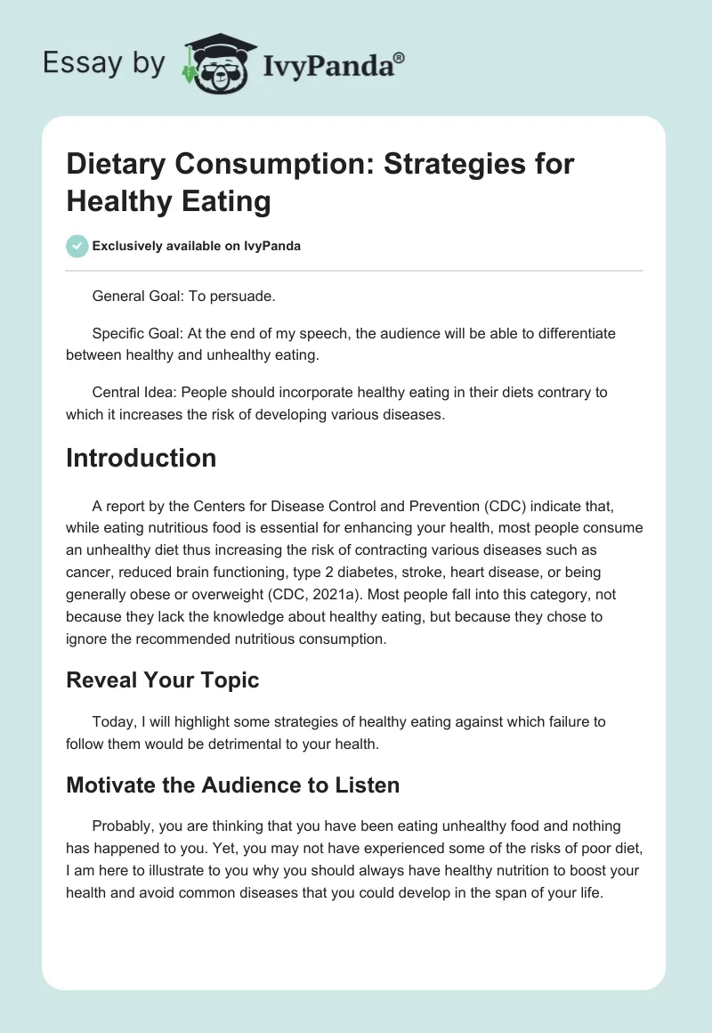 Dietary Consumption: Strategies for Healthy Eating. Page 1