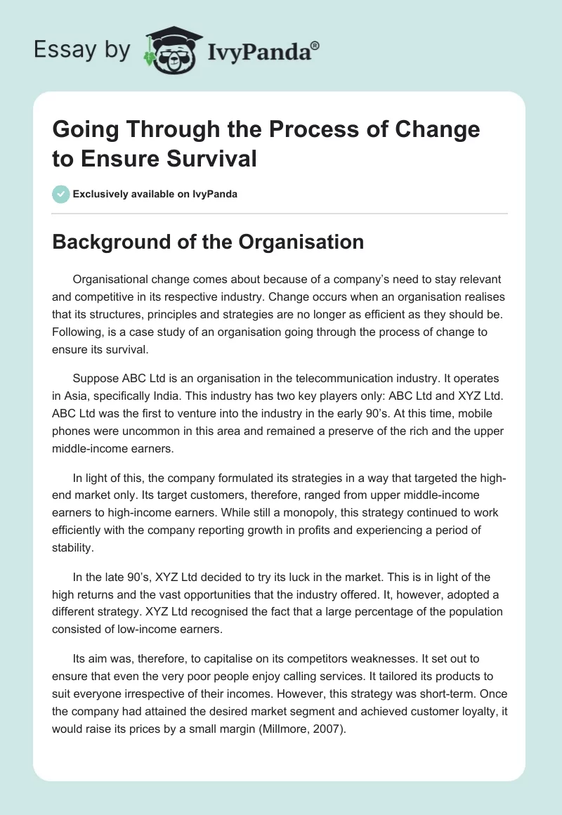 Going Through the Process of Change to Ensure Survival. Page 1