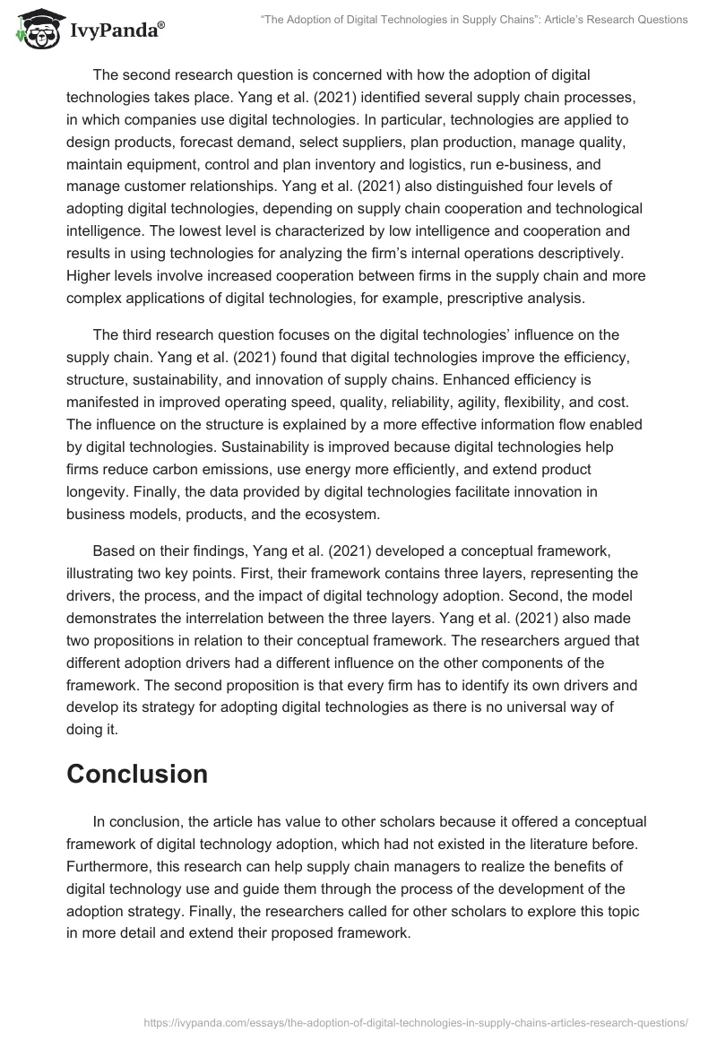 “The Adoption of Digital Technologies in Supply Chains”: Article’s Research Questions. Page 2