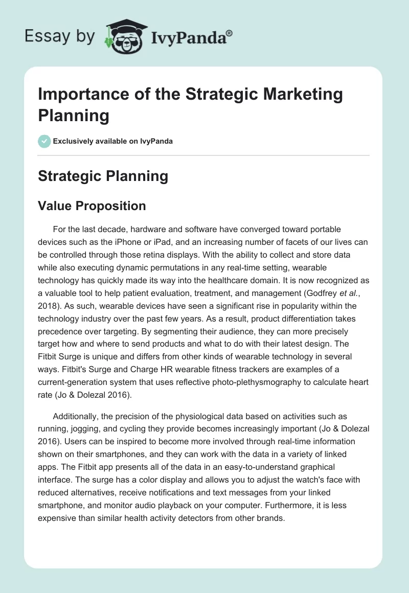 Importance of the Strategic Marketing Planning. Page 1
