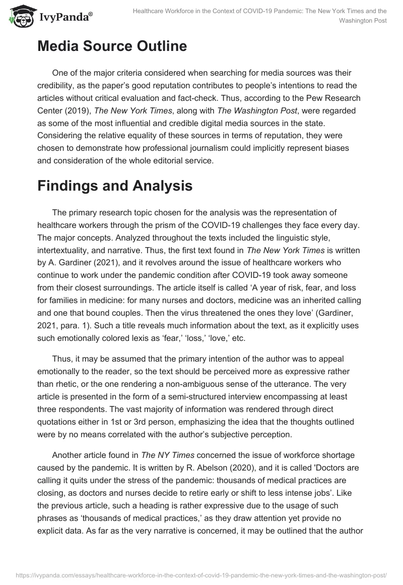 Healthcare Workforce in the Context of COVID-19 Pandemic: The New York Times and the Washington Post. Page 2